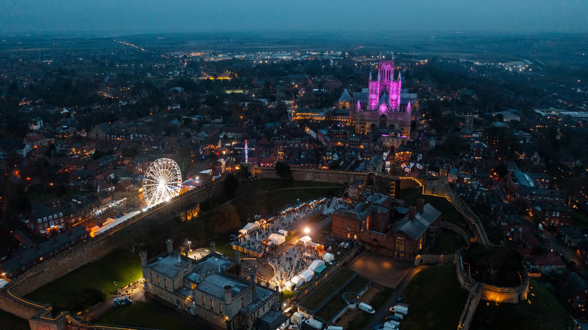 Aerial shot of Lincoln Christmas Market 2021