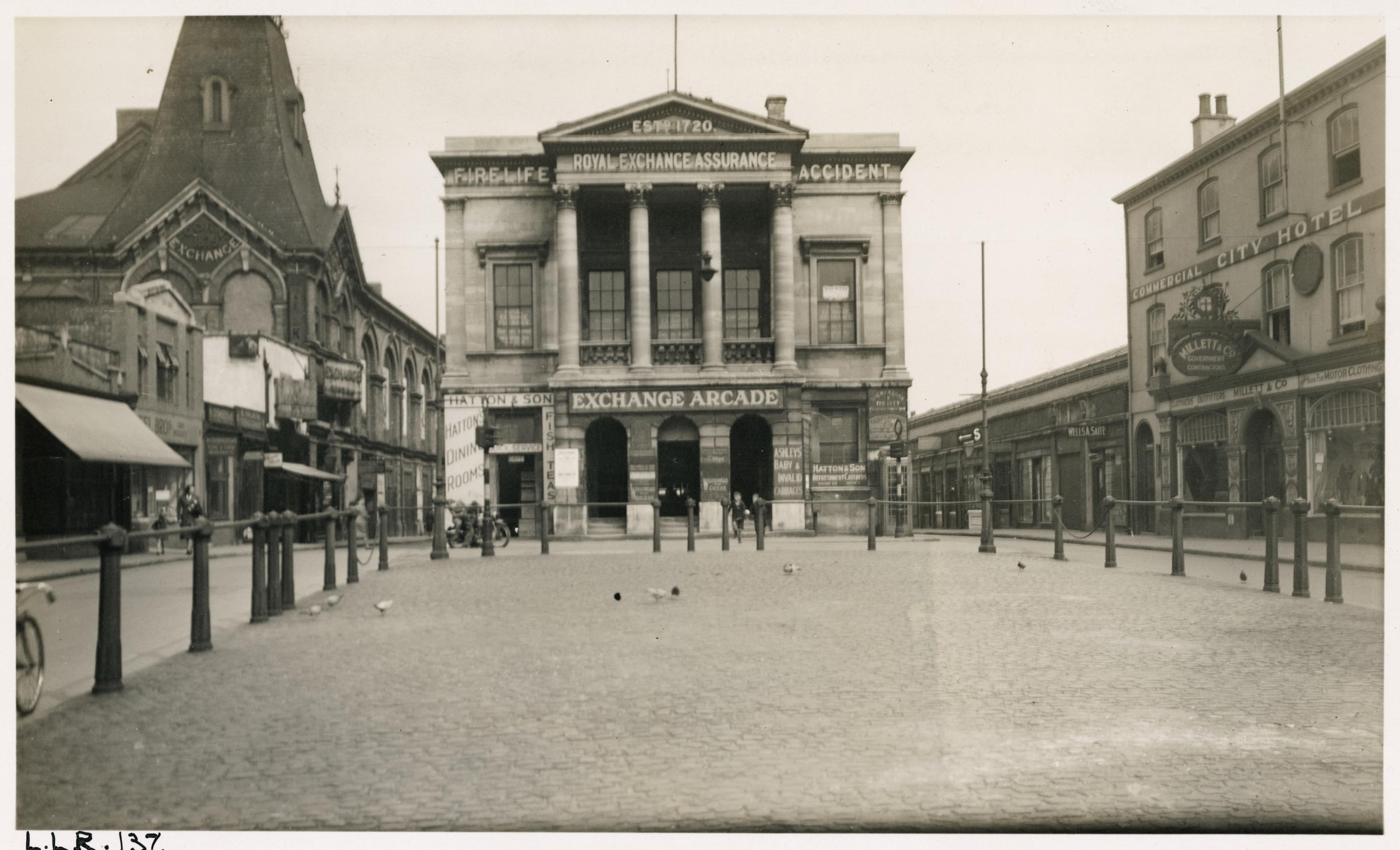 View east along cornhill arcade in 1942