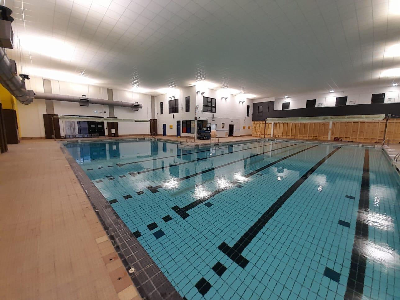 Scaffolding has been removed from around the swimming pool