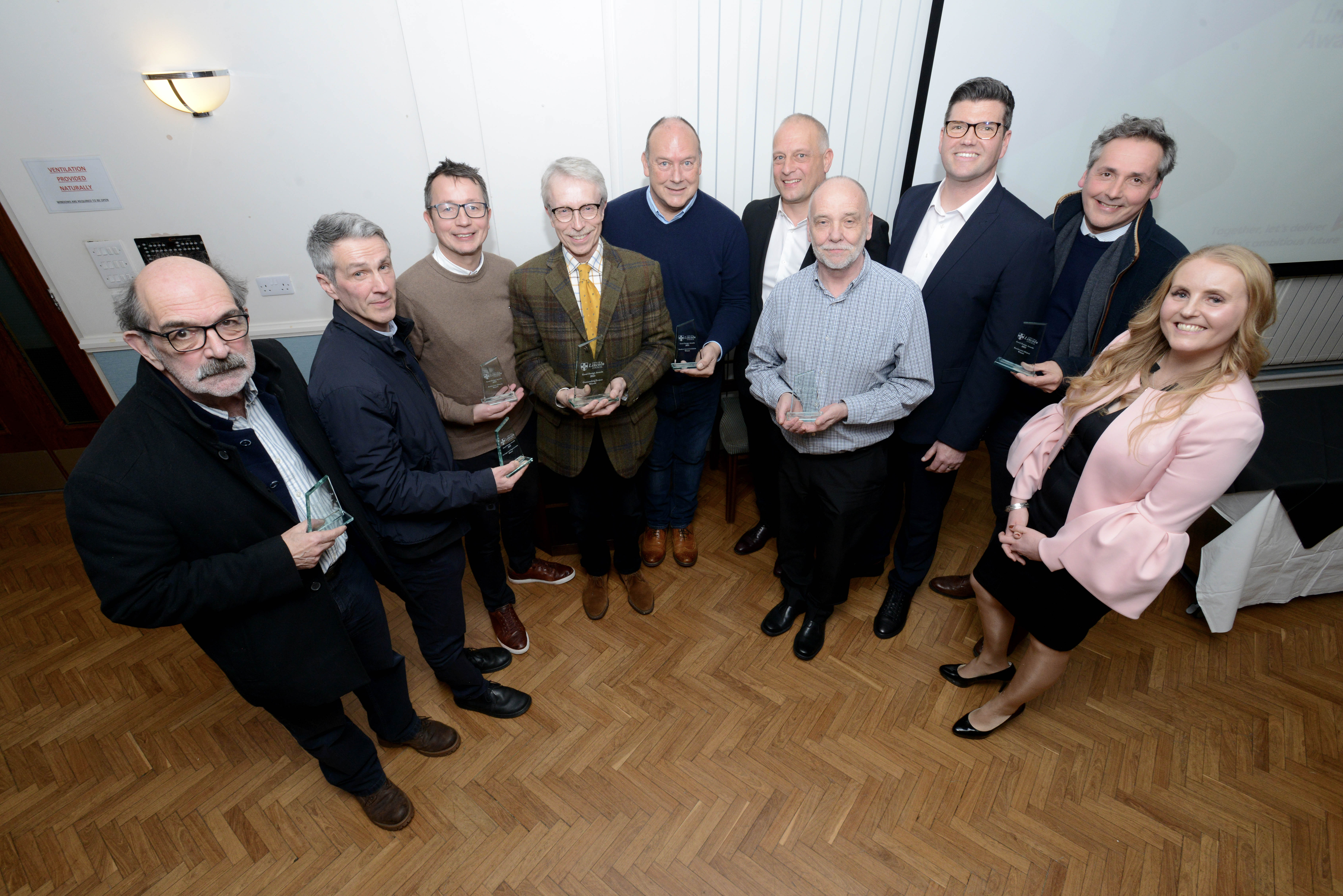 The evening's winners with Cllr Tweddle and Kieron Manning