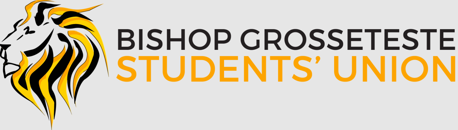 Logo features a lion’s head with a black and orange mane with the words ‘Bishop Grosseteste Students' Union’ next to it.