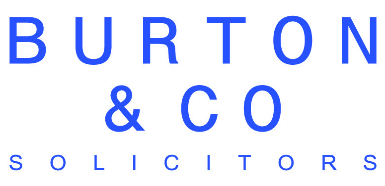 The Words ‘BURTON & CO’ are written in large, blue capital letters and ‘SOLICITORS’ is written below in slightly smaller letters.