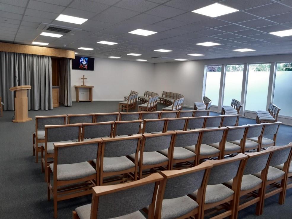 rows of chairs in the new chapel room