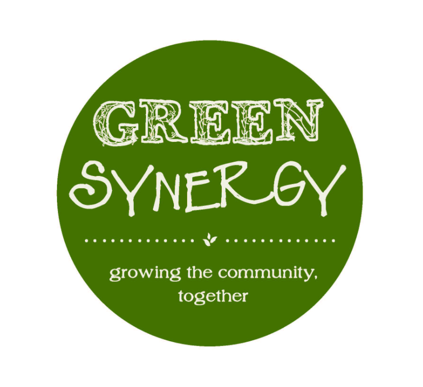 A big green circle with the words ‘Green Synergy’ inside. The tagline underneath reads “Growing the community together”.