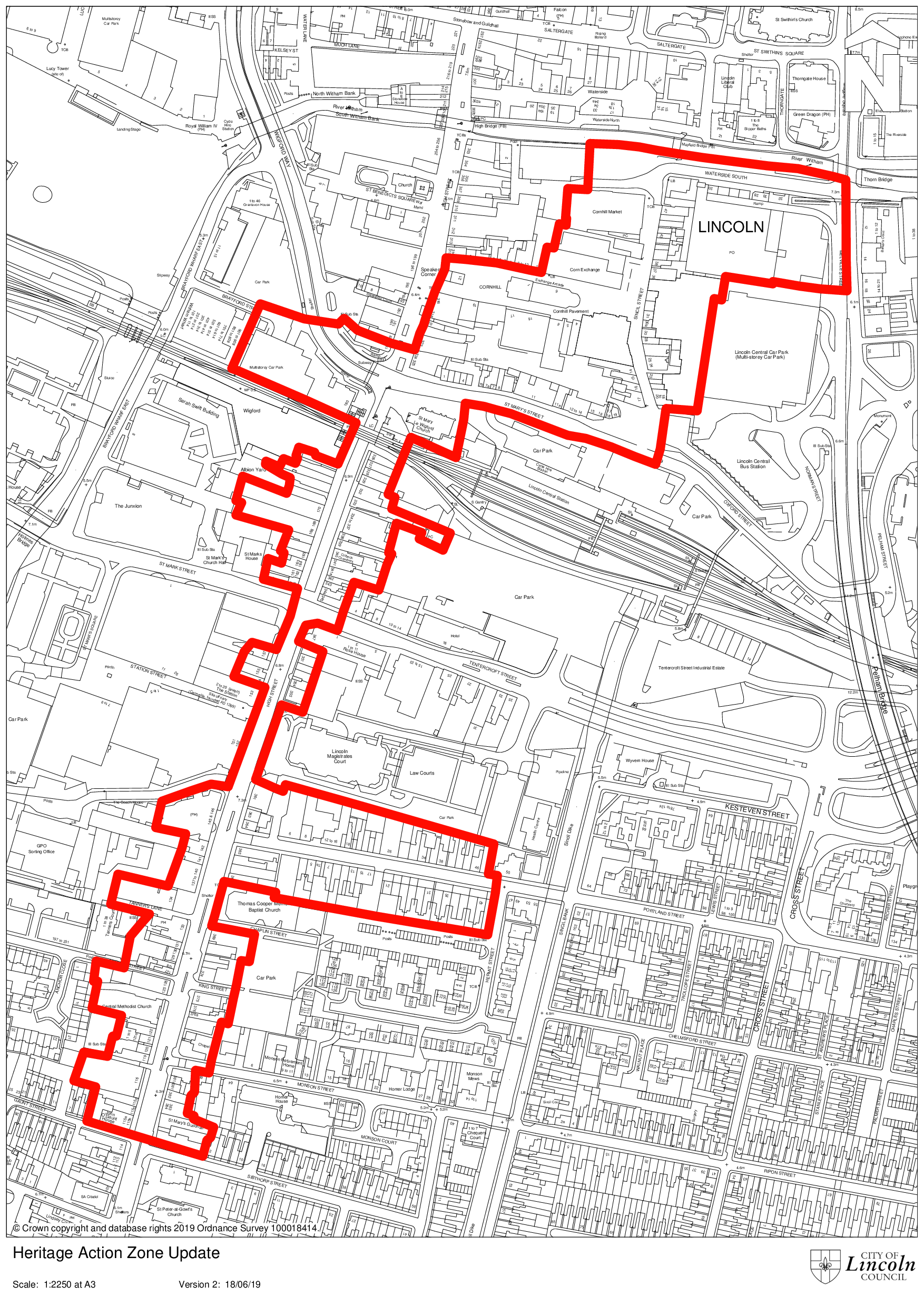 Map showing the Lincoln High Street Heritage 