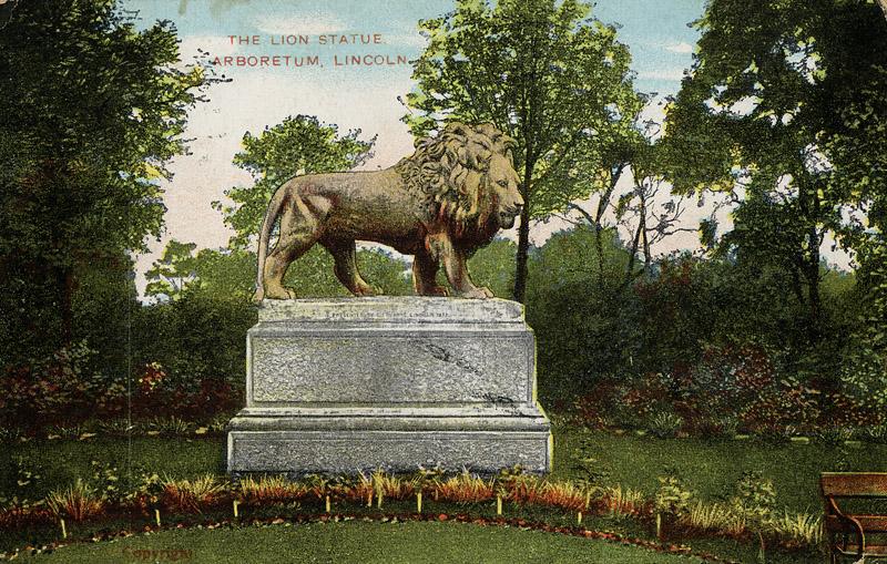 Postcard of the Arboretum's stone lion