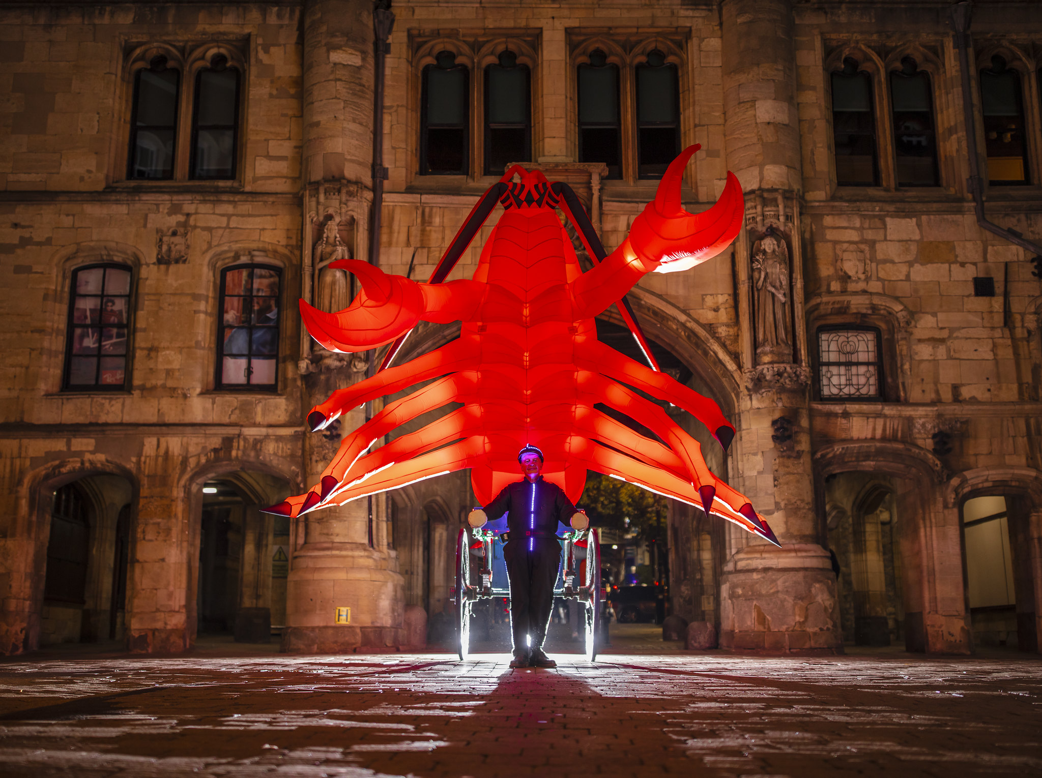 Giant inflatable lobster outside Lincoln guildhall