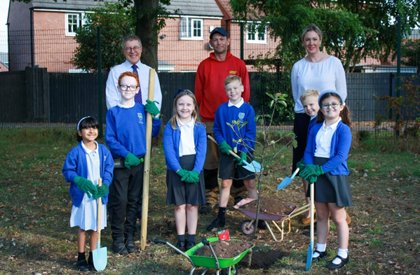 Lindum group staff with school children