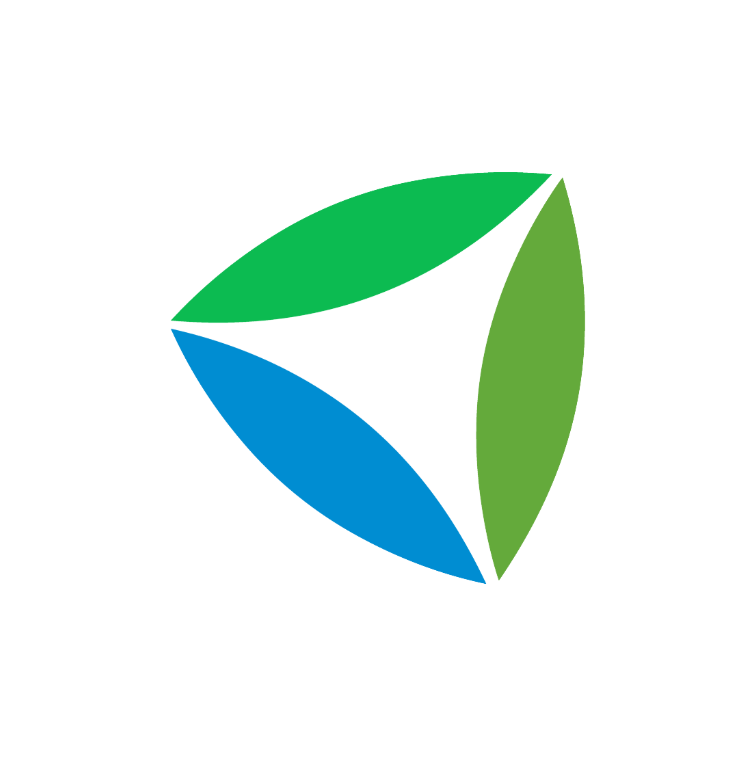 Abstract 3-sided shape featuring two shades of green and one shade of blue