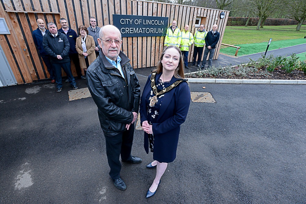 The Mayor of Lincoln and Portfolio Holder outside Lincoln Crematorium's second chapel