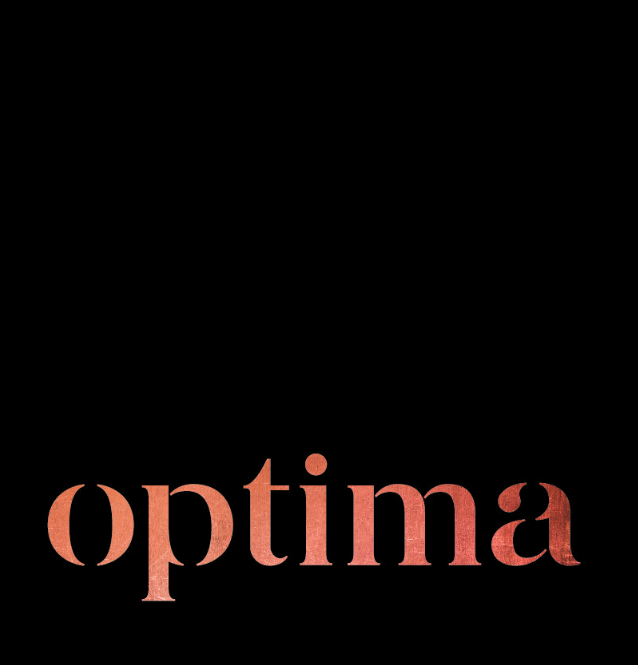 Mostly black image with the words ‘optima’ in an orangey coloured font.