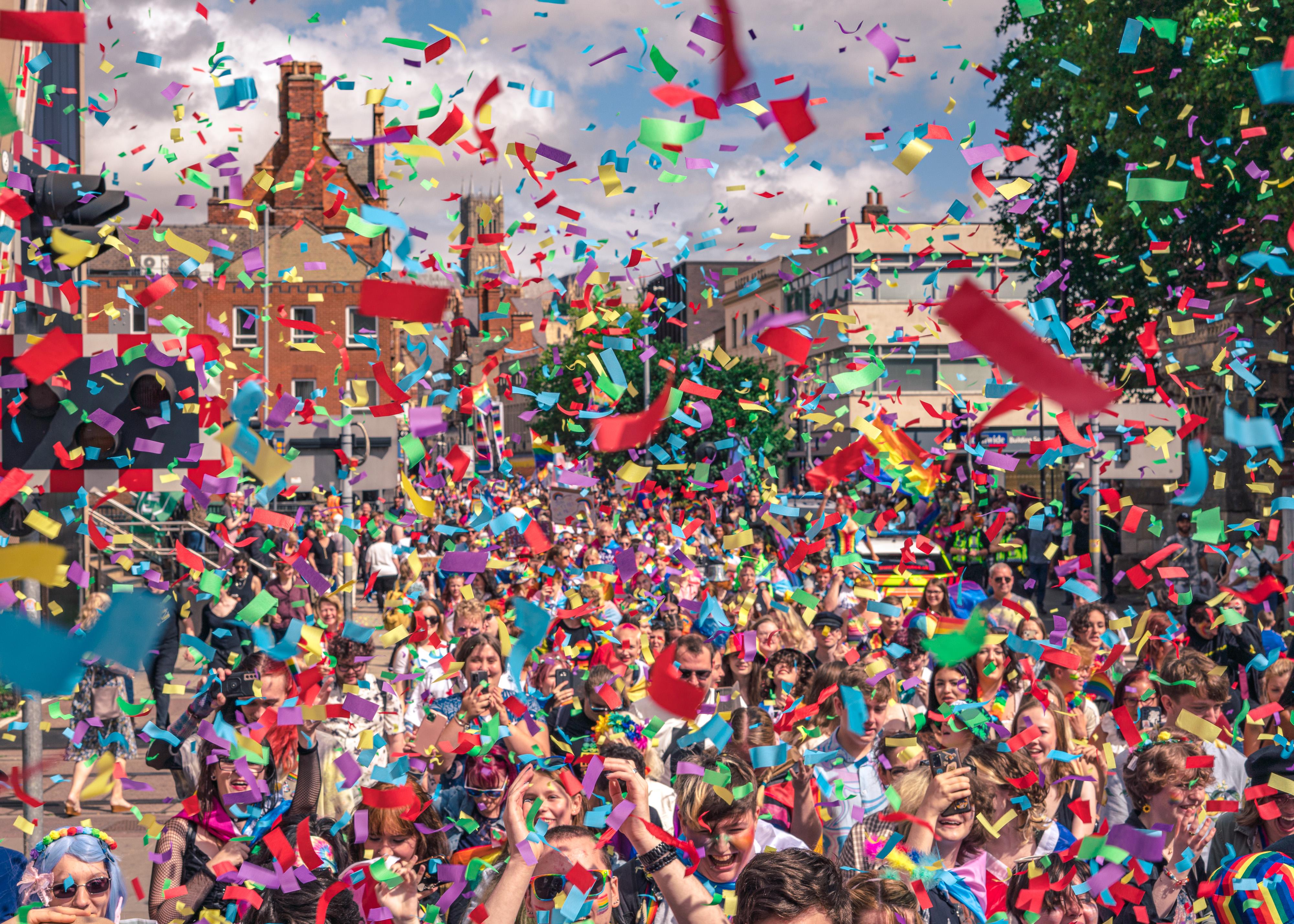 Crowd of festival goers at Lincoln Pride festival