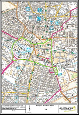 The signed diversion for the westbound road closure will be Broadgate A1434, Kesteven St, East West Link Road (Tentercroft Street), Rope Walk, Brayford Way (University Bridge) 