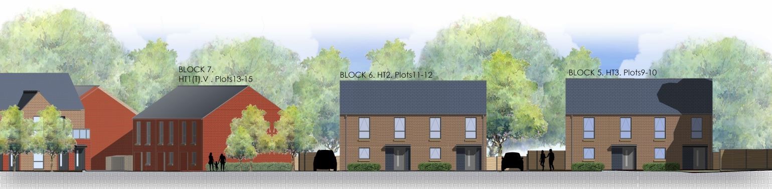 Architecture drawing of new build houses on Rookery Lane