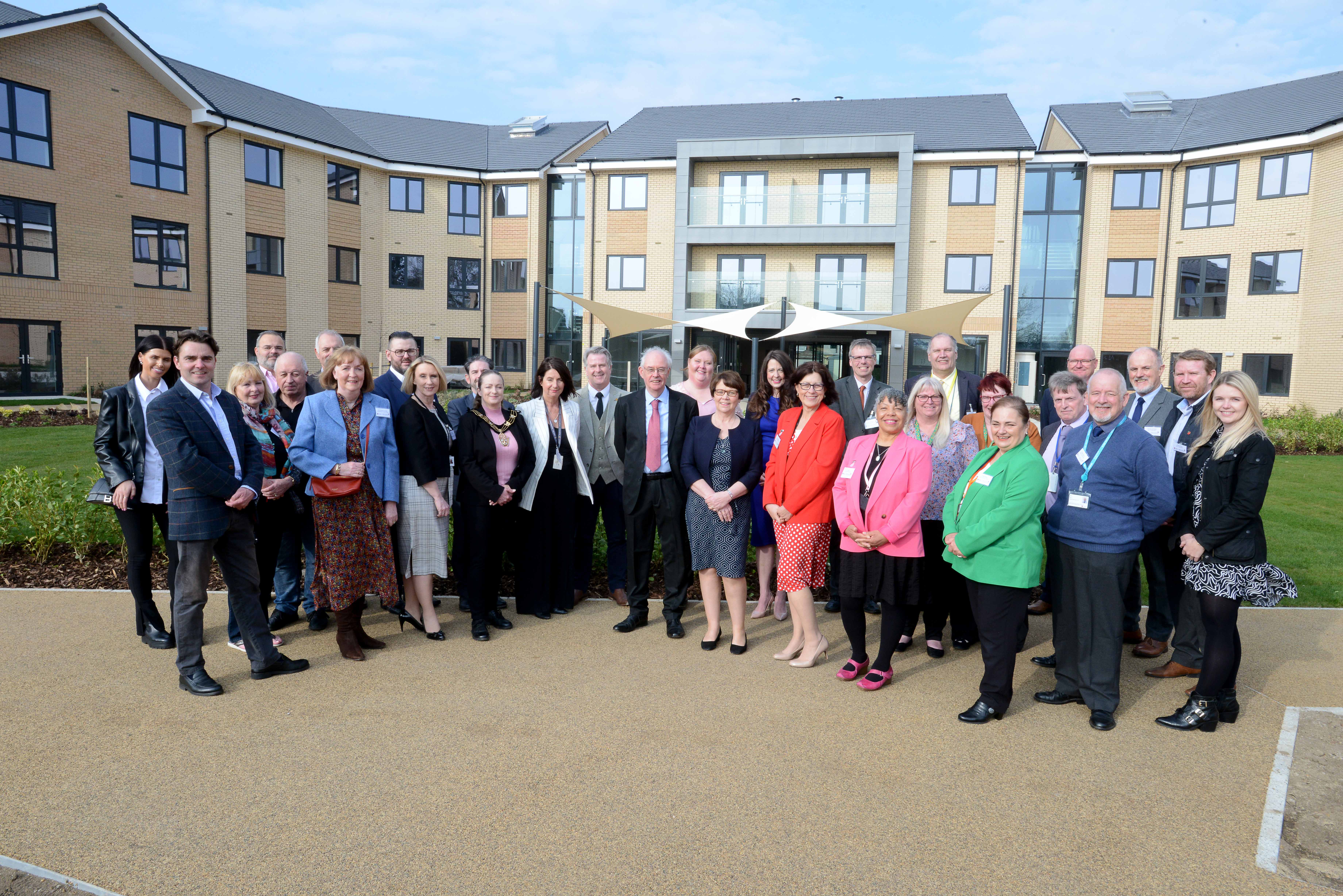 Guests outside Lincoln's new Extra Care Facility De Wint Court