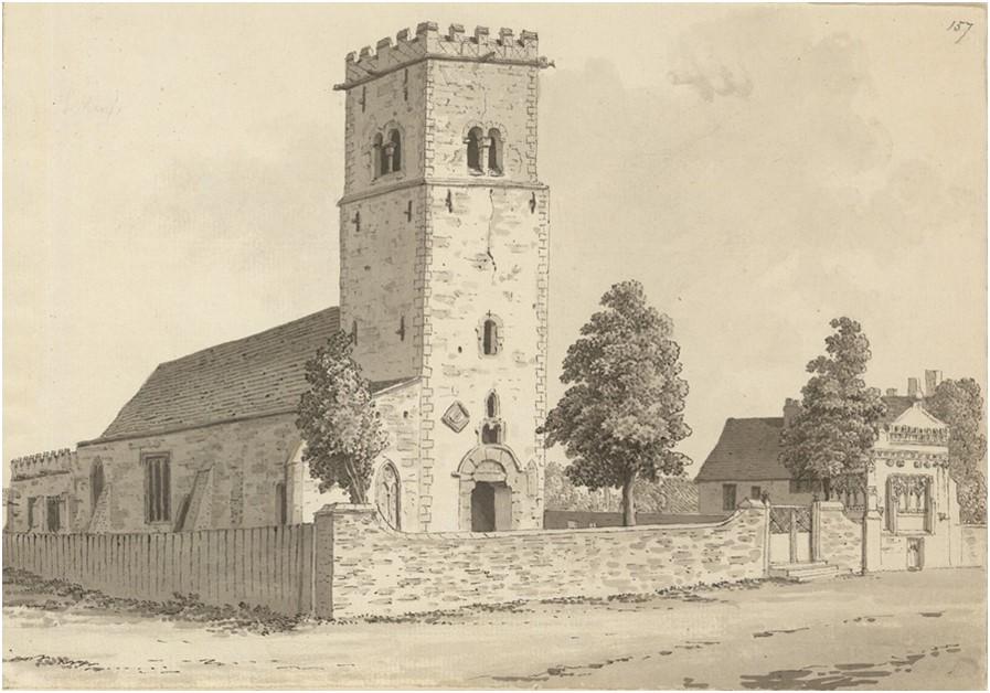 Historic drawing of St Mary le Wigford by Hieronymous Grimm.
