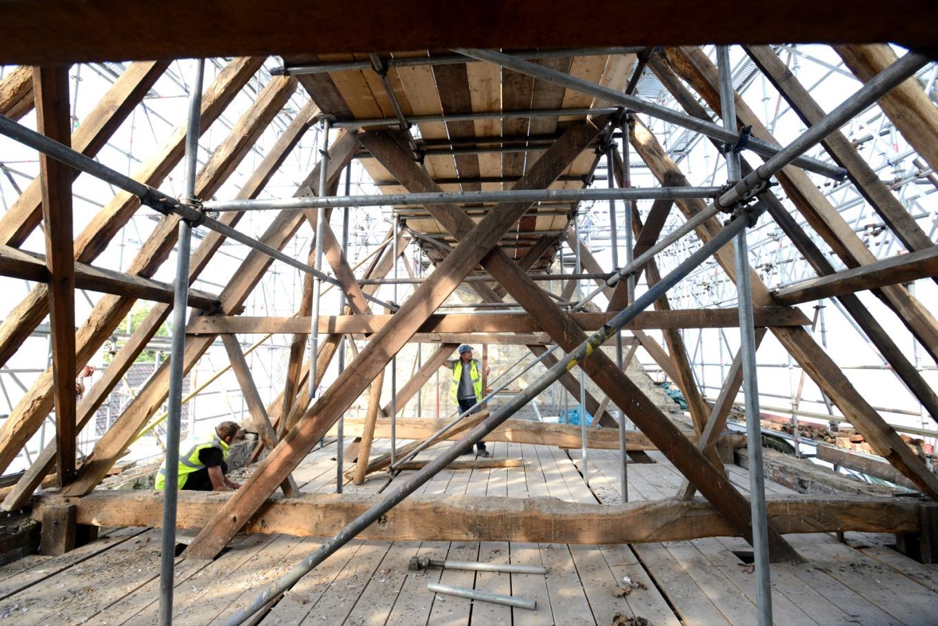 St Marys guildhall roof construction works