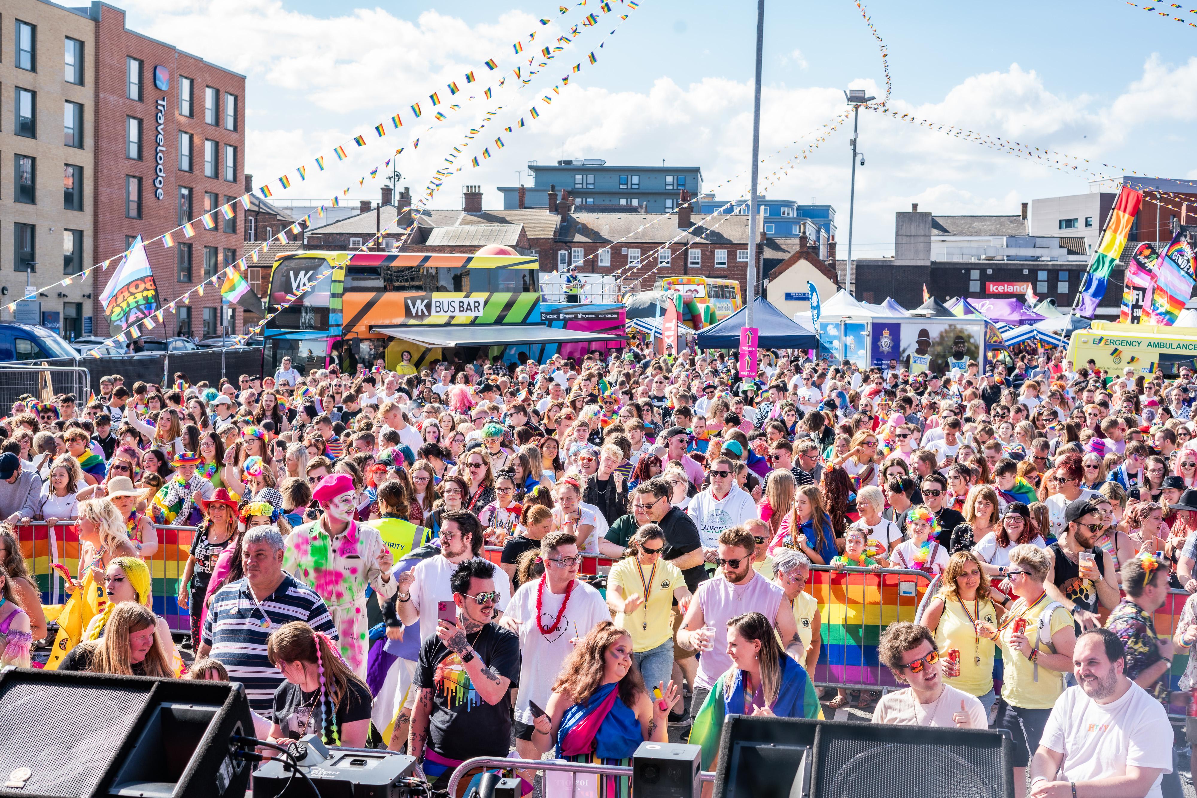 Crowd of people near a stage at Lincoln pride festival