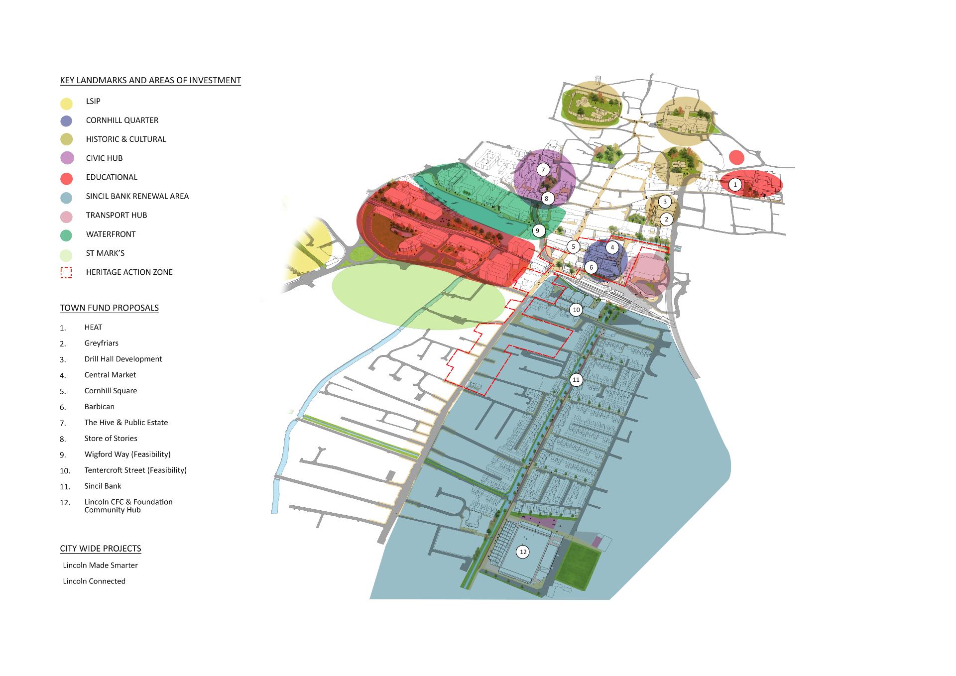Towns fund projects map of Lincoln City 