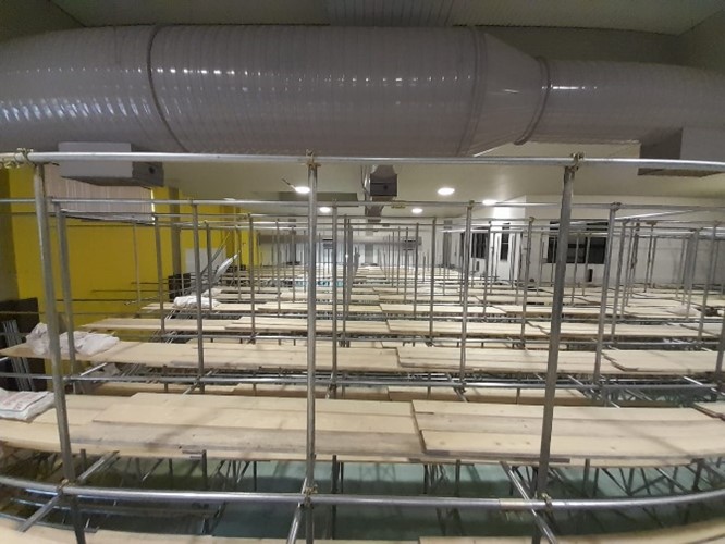 Yarbrough Pool scaffolding and ventilation pipe