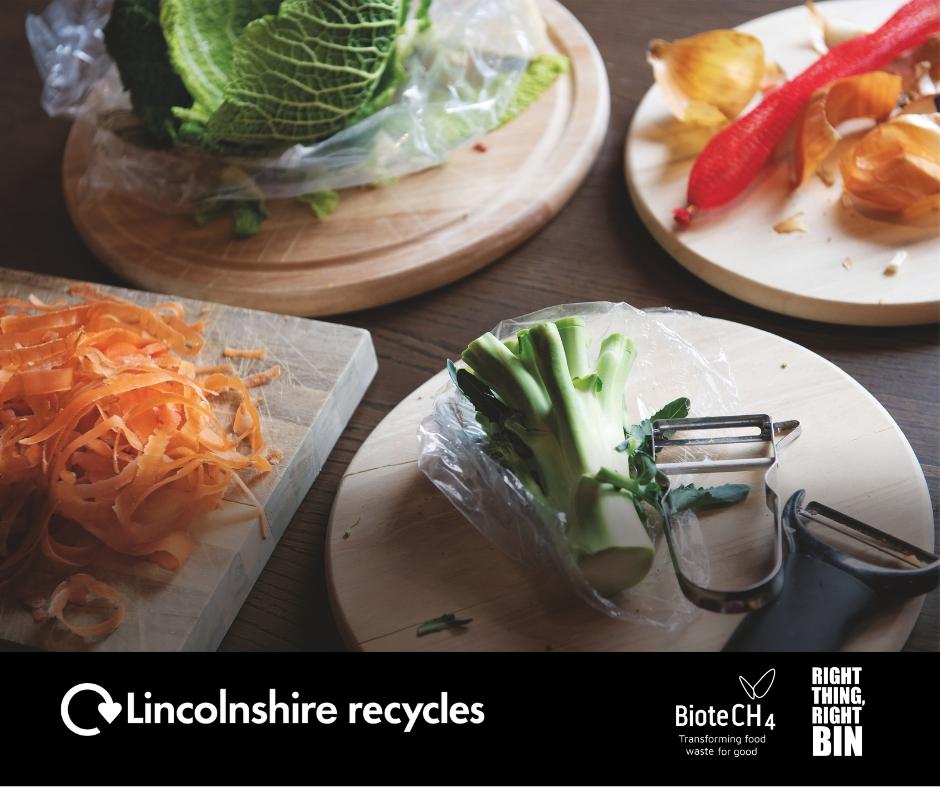 Vegetable peelings on different plates on a worktop.